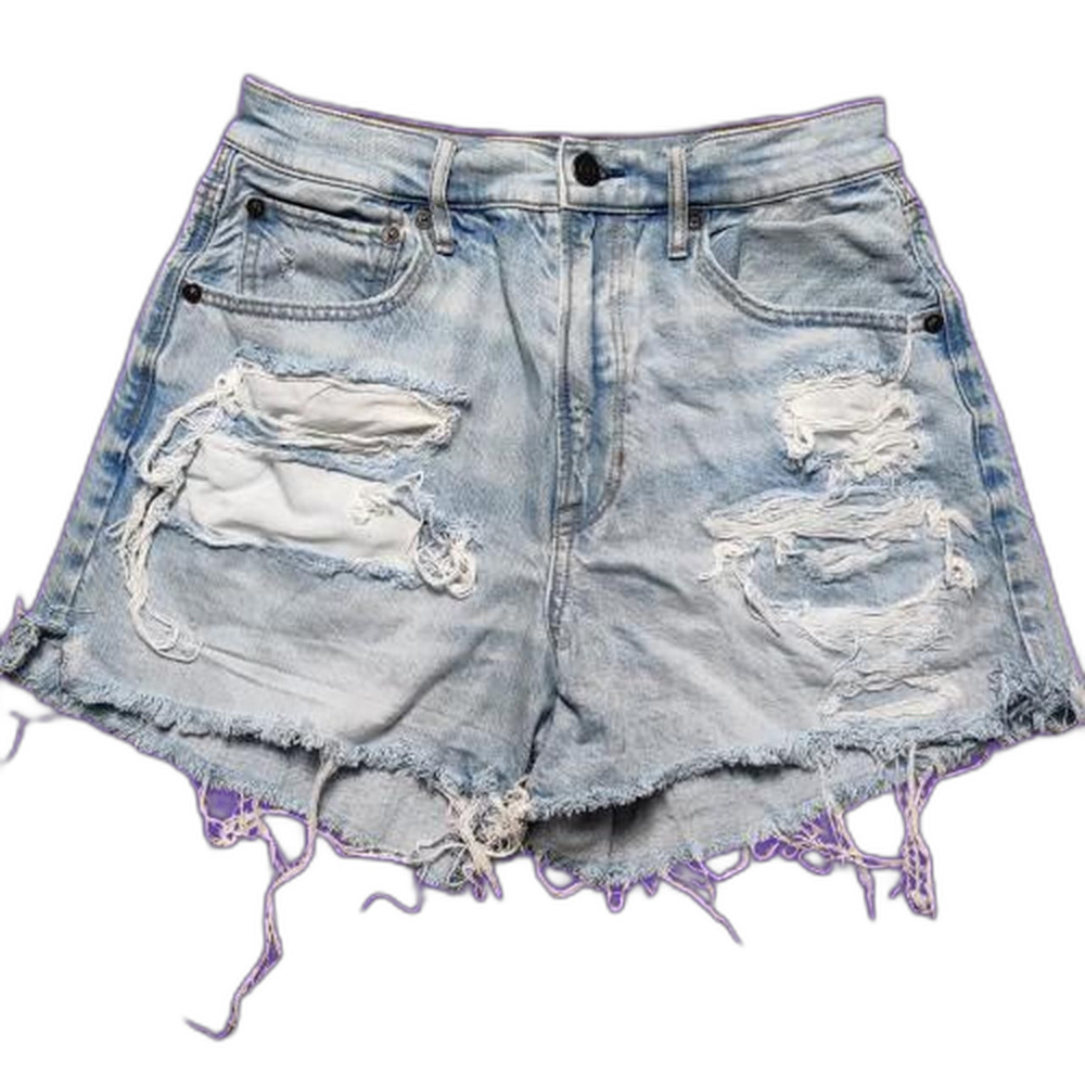 American Eagle 90s Boyfriend Shorts Highest Rise Distressed Denim Light Wash 6